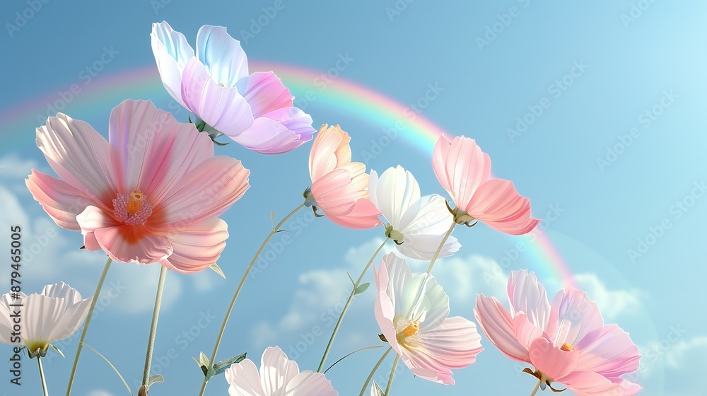 Obraz premium Abstract background of colorful nature scenes with vibrant floral patterns showcasing a spectrum of hues capturing the essence of a rainbow sky scene in a beautifully vivid display of colors