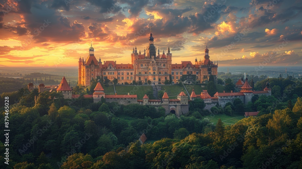 Fototapeta premium Majestic Castle on Hilltop at Dusk - Grand Historical Setting with Dramatic Sky | Photography with Sony A7R III and 24-70mm f/2.8 Lens