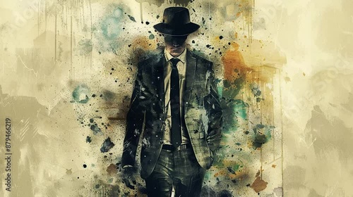 Abstract Businessman in Suit with Paint Splatter Background