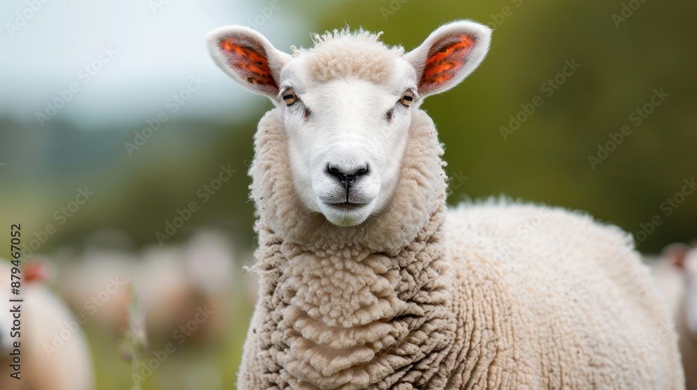 Close-up of a fluffy sheep standing in a green field, blending with nature seamlessly, perfect for rural and farm life-themed images. Close-up of a fluffy sheep standing in a green field, blending with nature seamlessly, perfect for rural and farm life-themed images.