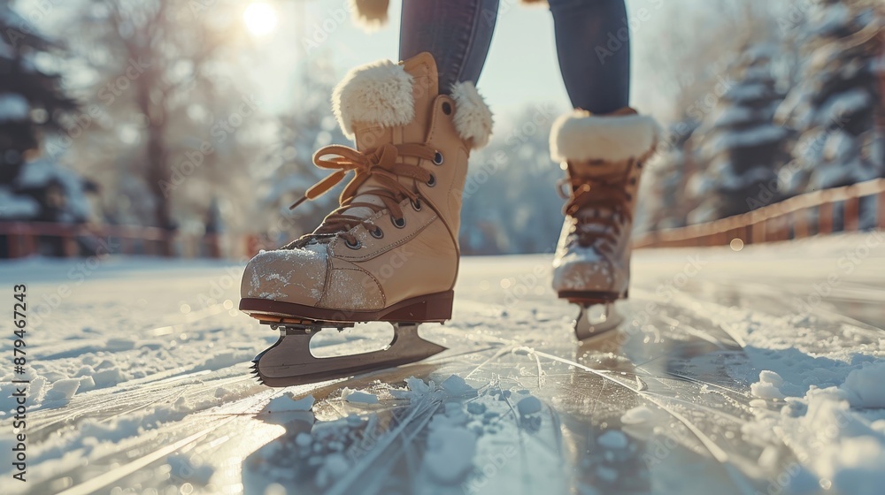 A person enjoys ice skating on a frozen outdoor rink on a sunny winter day, with snow-covered trees in the background, capturing the essence of winter fun and activity. A person enjoys ice skating on a frozen outdoor rink on a sunny winter day, with snow-covered trees in the background, capturing the essence of winter fun and activity.