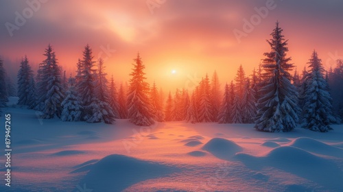 Tranquil Winter Wonderland: Snowy Pine Trees in Soft Dawn Light Captured with Fujifilm X-T30 Camera © ChalatBoonwan