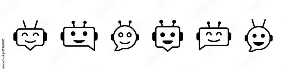Chatbot icon. Robot assistant sign. Support bot vector set. Assistant ai message service. Chatbot icon. Robot assistant sign. Support bot vector set. Assistant ai message service.