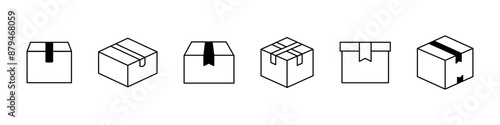 Box icon. Cardboard sign. Package vector set. Parcel delivery isolated on white background.