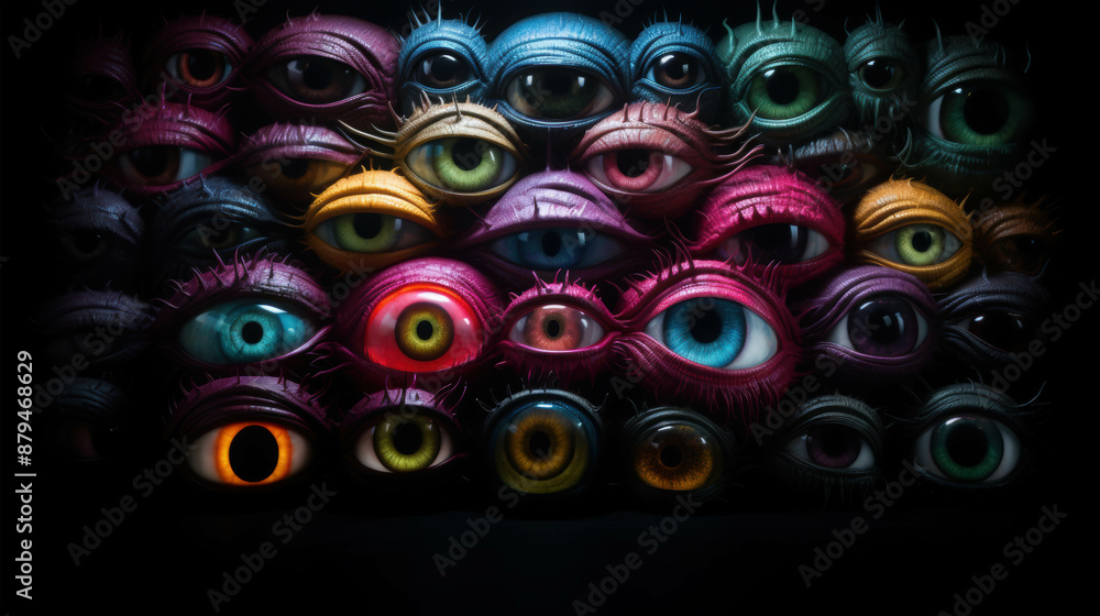 Surreal Composition of Multiple Eyes in Vibrant Colors Staring Out from an Abstract Background Surreal Composition of Multiple Eyes in Vibrant Colors Staring Out from an Abstract Background
