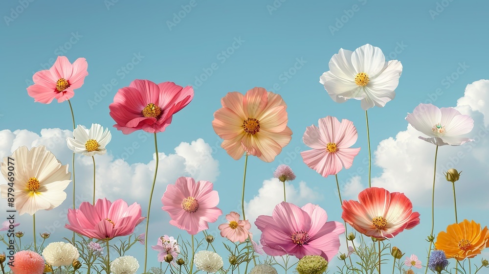 Obraz premium Abstract background of colorful nature scenes with vibrant floral patterns showcasing a spectrum of hues capturing the essence of a rainbow sky scene in a beautifully vivid display of colors