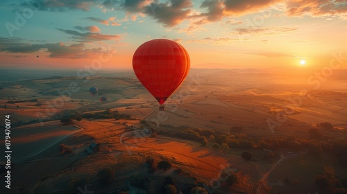Romantic Hot Air Balloon Ride Over Countryside: Couple Adventuring on a Sunny Day - Photography with Fujifilm GFX 100
