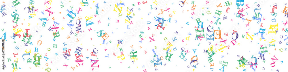 Flying latin letters. Colorful childish scattered Flying latin letters. Colorful childish scattered
