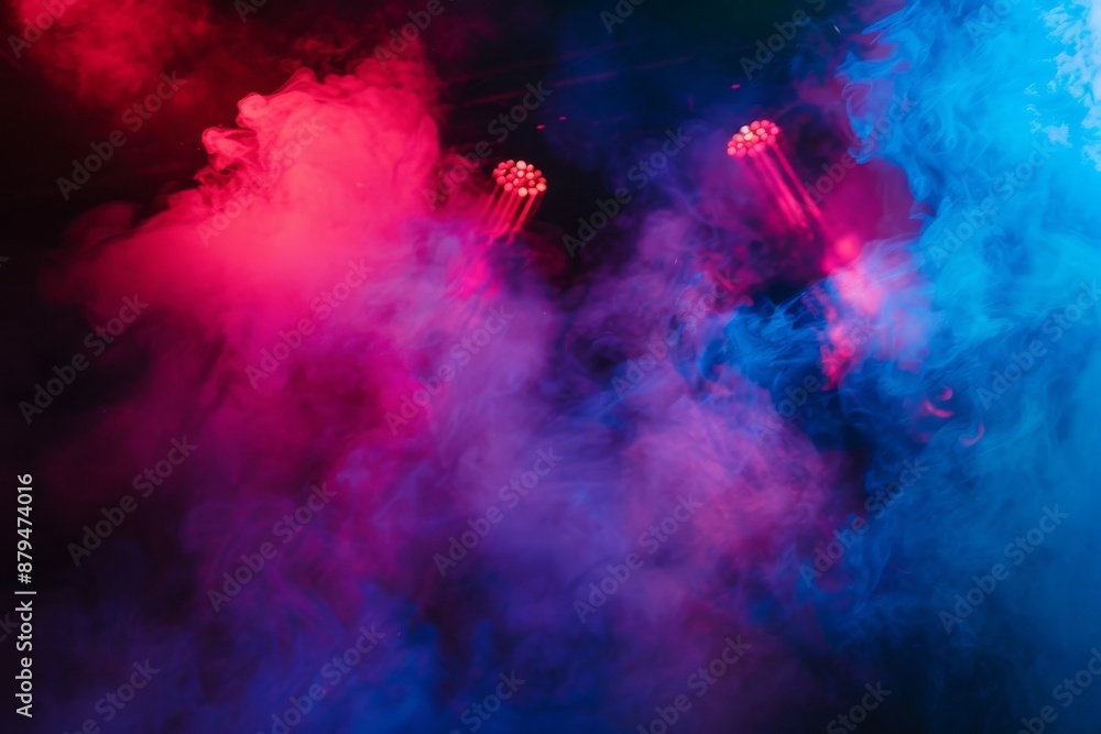 From the middle of the bluish-pink smoke, white clouds erupt, fly up and mix with the total mass.. Beautiful simple AI generated image in 4K, unique.