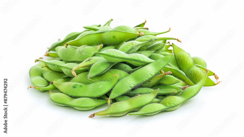 Tender green edamame beans, fresh soybeans on white background. Tender green edamame beans, fresh soybeans on white background.