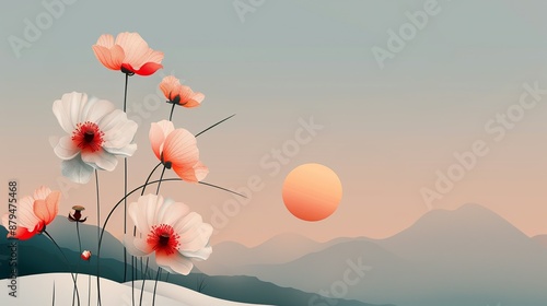 Abstract background of colorful nature scenes with vibrant floral patterns illustrating pastel sunsets where the gentle hues blend seamlessly creating a calming and beautiful evening sky