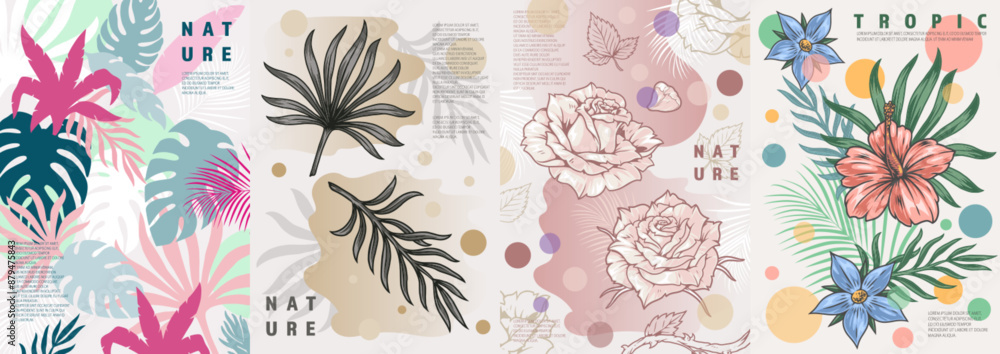 Exotic plants colorful set flyers Exotic plants colorful set flyers