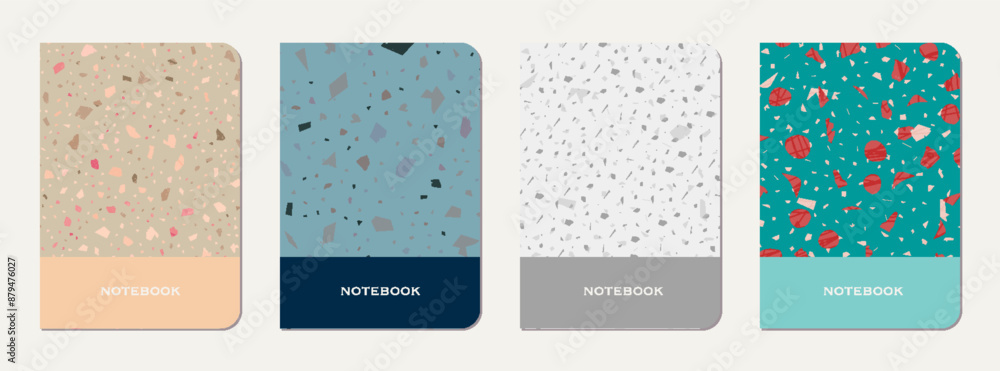 Naklejka premium School notebook cover design. Terrazzo abstract