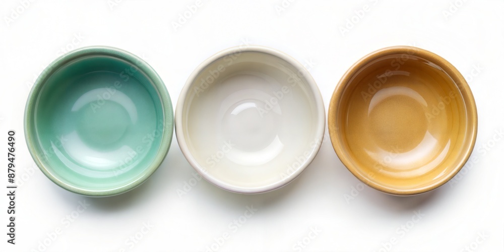 set of empty ceramic bowls on a white background