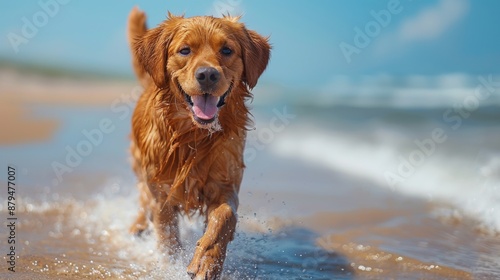 Energetic Dog Running on Sunny Beach - Playful Pet Photography with Canon EOS 5D Mark IV