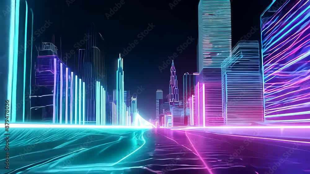 Neon Cityscape With Light Trails at Night Neon Cityscape With Light Trails at Night