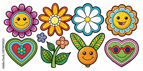 cartoon illustration of cute flowers and flowers set. happy valentines day card