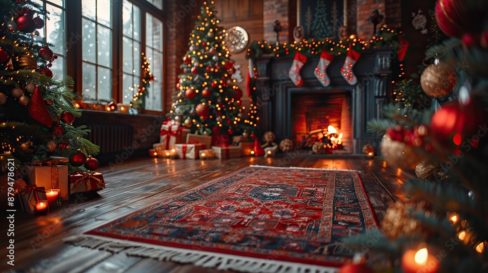decorated christmas home interior,fireplace,christmas tree,illustration decorated christmas home interior,fireplace,christmas tree,illustration