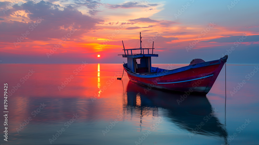morning sunrise Pink sky, blue sea, white clouds, boat silhouette, landscape landscape, light sunset on the ocean shore, beautiful sea, boat and sun reflected on the water, Thailand, Koh Samui morning sunrise Pink sky, blue sea, white clouds, boat silhouette, landscape landscape, light sunset on the ocean shore, beautiful sea, boat and sun reflected on the water, Thailand, Koh Samui