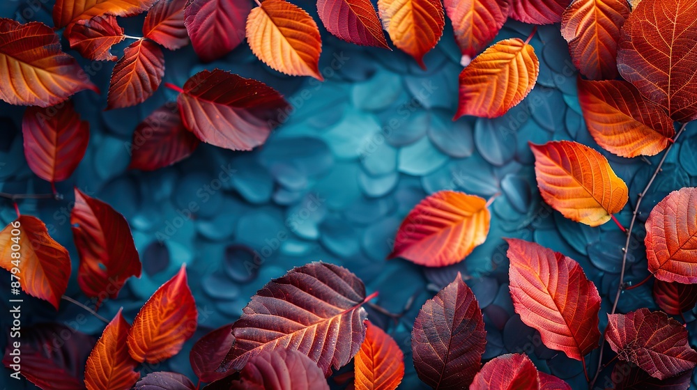 autumn leaves on blue background,stock photo autumn leaves on blue background,stock photo