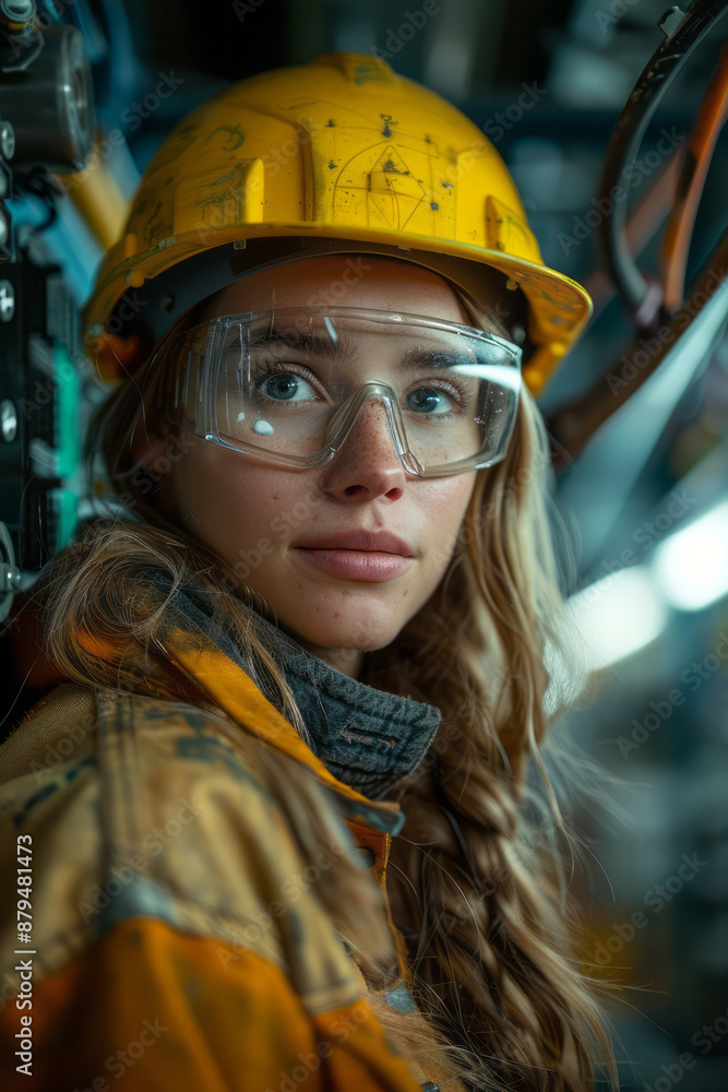 A woman electrician, holding tools and working on a circuit board, A woman electrician, holding tools and working on a circuit board,