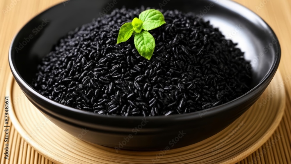 Freshly harvested black rice ready to be savored Freshly harvested black rice ready to be savored