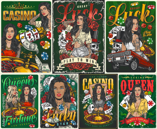 Casino industry colorful set flyers