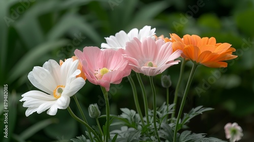Gardens in full bloom with a variety of colorful flowers showcasing the splendor and diversity of nature Illustration, Image, , Minimalism,