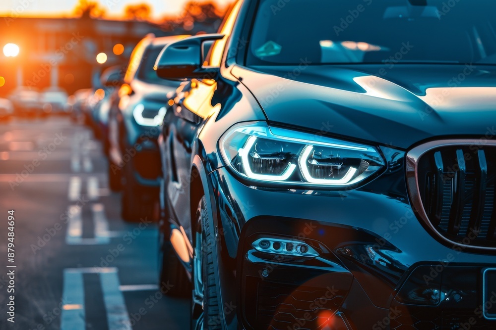 Obraz premium Outdoor car lot, sale, rental services. Insurance-backed. Auto parking, dealership, agent. Automotive industry hub.. Beautiful simple AI generated image in 4K, unique.