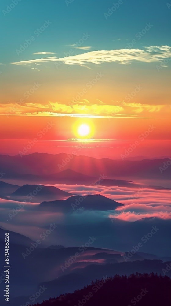 Fototapeta premium Abstract Sunrise and Sunset with Seasonal Changes in Nature Landscape: Sunlight, Hope, Paradise, Ocean Clouds, Perfect for Mobile and Computer Wallpapers, Featuring Beautiful Nature-Inspired Abstract 