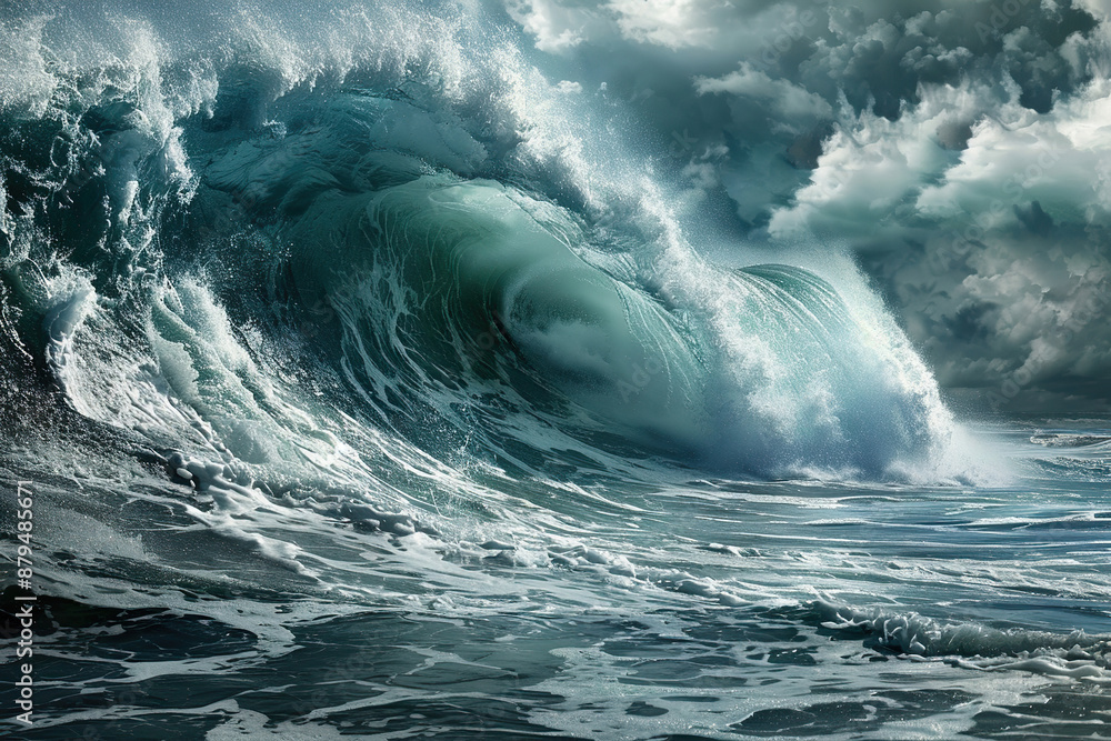 Generative ai on theme of a scary tsunami with huge foamy wave, apocalyptic dramatic background Generative ai on theme of a scary tsunami with huge foamy wave, apocalyptic dramatic background