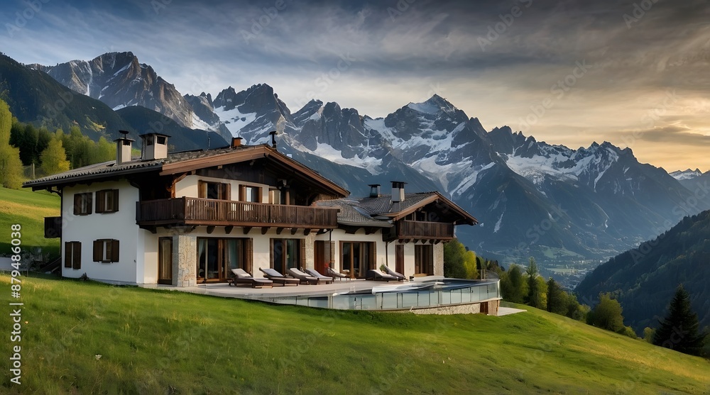 Fototapeta premium Exterior Villa With Large Windows