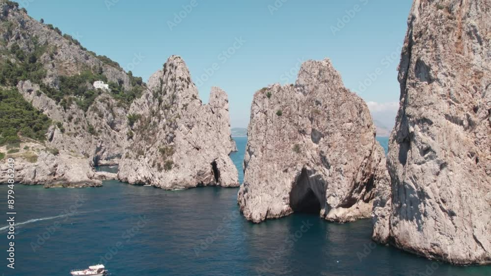 Drone over the historic lagoon with boats and yachts. Capo Vaticano in the Municipality of Ricadi in Calabria, Italy. Sunny summer day. Drone over the historic lagoon with boats and yachts. Capo Vaticano in the Municipality of Ricadi in Calabria, Italy. Sunny summer day.