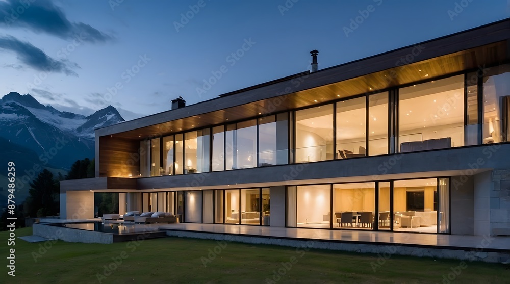 Exterior Villa With Large Windows Exterior Villa With Large Windows