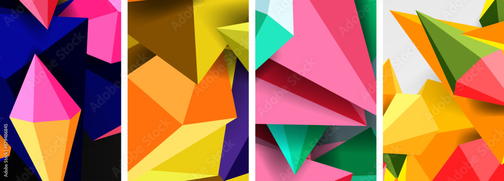 Set of triangle geometric low poly 3d shapes posters Set of triangle geometric low poly 3d shapes posters