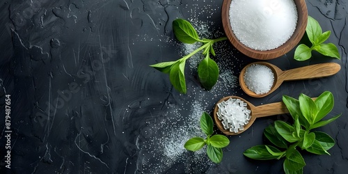 Professional Photo of Stevia and Aspartame Sweeteners on a Table with Copy Space and Selective Focus. Concept Product Photography, Food Styling, Copy Space, Selective Focus, Professional Presentation photo