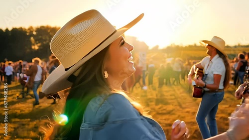 Woman Dances During Sunset Country Music Concert