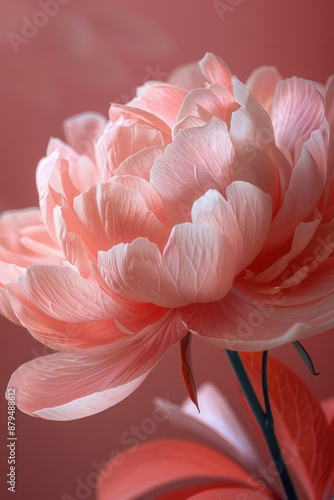 Close-up of a peony petal, with soft blush tones painting a minimalist canvas,