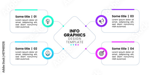 Infographic template. 4 rectangles connected to the title in the middle