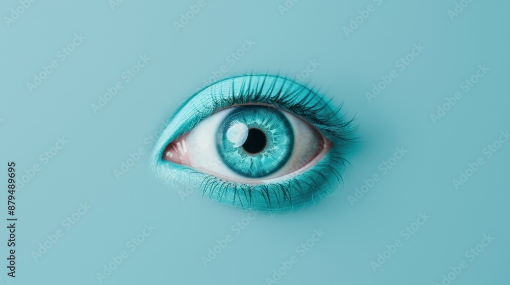 A vivid blue eye positioned against a plain, minimal background, with ample copy space surrounding the focal point. The simplicity enhances the eye's striking appearance. A vivid blue eye positioned against a plain, minimal background, with ample copy space surrounding the focal point. The simplicity enhances the eye's striking appearance.