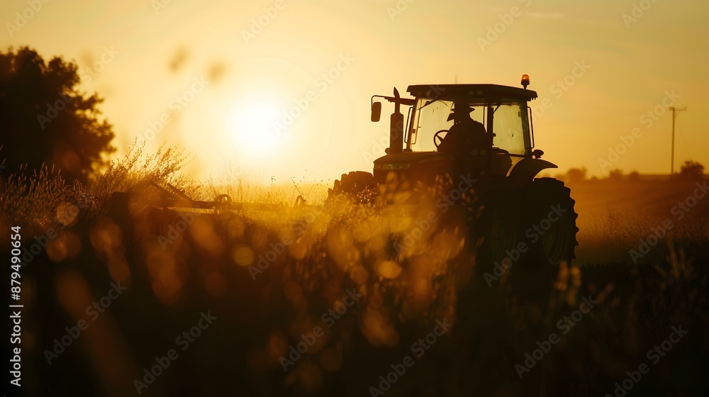 Silhouette of Farmer Driving Tractor During Autumn Harvest Season Silhouette of Farmer Driving Tractor During Autumn Harvest Season