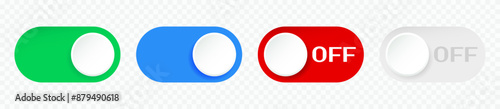 ON OFF toggles the vector set of toggle buttons. Isolated on and off switch icons.Vector illustration on transparent background.