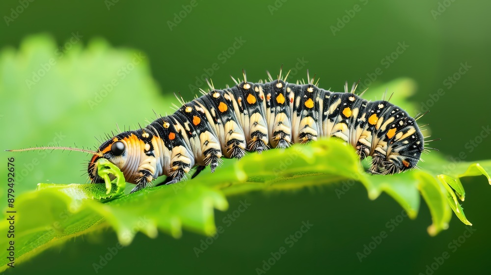 Close-up of a caterpillar eating a green leaf, vibrant details of nature's life cycle, caterpillar eating, nature close-up, life cycle Close-up of a caterpillar eating a green leaf, vibrant details of nature's life cycle, caterpillar eating, nature close-up, life cycle