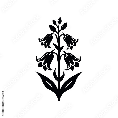 line art of a bluebell silhouette, A set of silhouettes of bluebell flowers