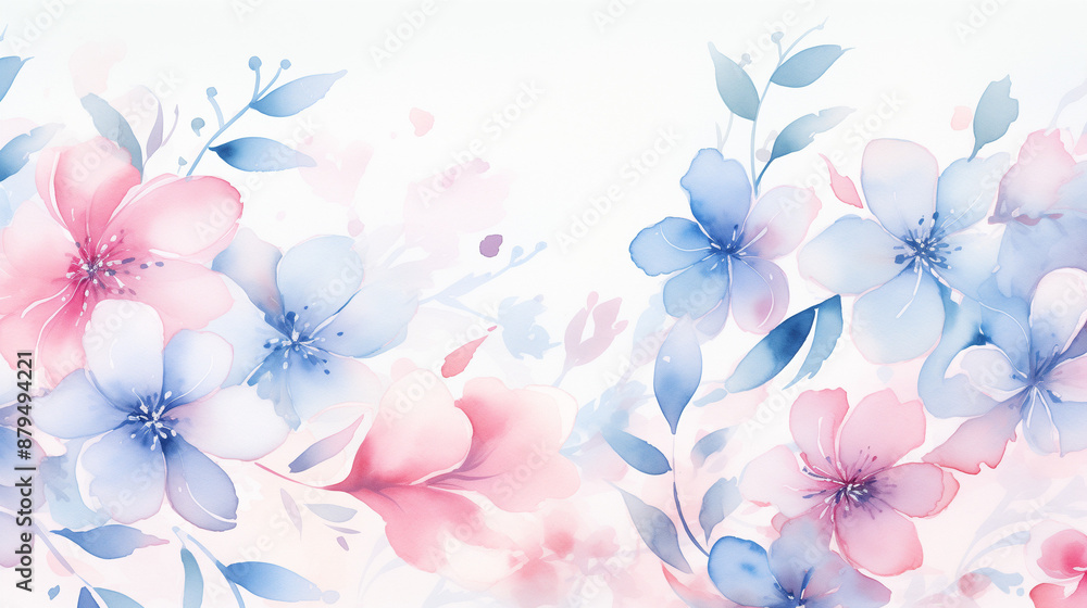 Obraz premium Abstract delicate watercolor floral background. Flowers Pink, blue. Spring, summer. Digital art. Home interior.