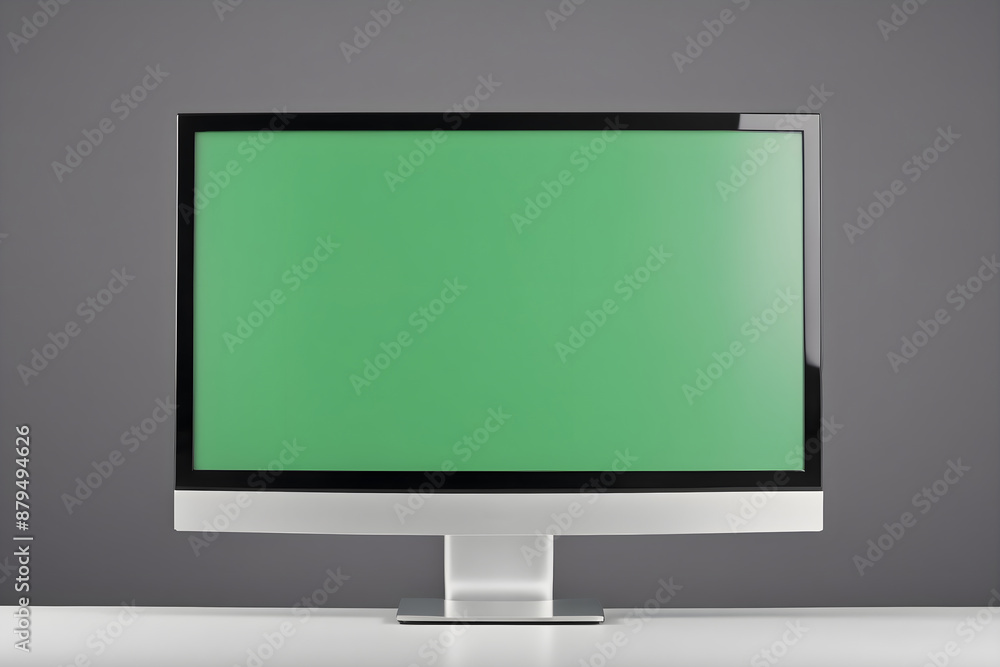 Monitor with green screen for mockup or presentation, isolated background with copy space Monitor with green screen for mockup or presentation, isolated background with copy space