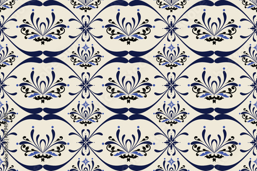 Damask Floral Seamless Pattern Royal Wallpaper Stock Illustration, Design for carpet, cover.wallpaper, wrapping, fabric, clothing