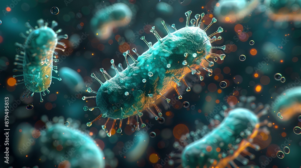 Blue bacterial cells gathering together Blue bacterial cells gathering together