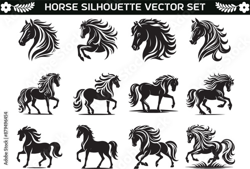 Horse Silhouette Vector Illustration Bundle Set