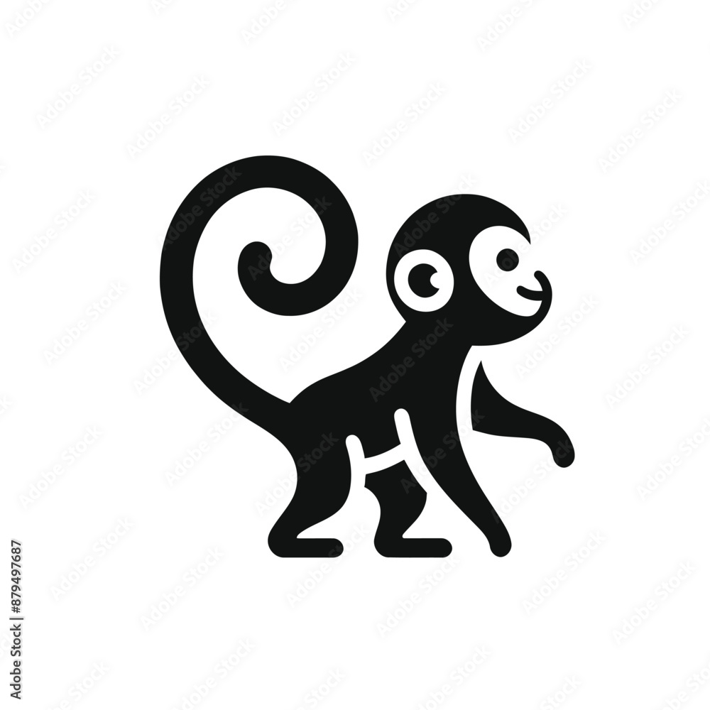 Black silhouette of a monkey on a white background Black silhouette of a monkey on a white background